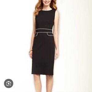 Talbots Black Midi Sheath Dress with White Piping